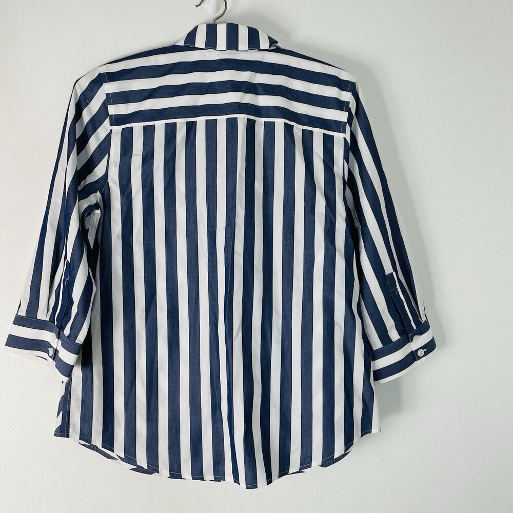 Chico’s No-Iron Cotton Striped Stain Shield Shirt Navy & White Striped Size 4/6 - Picture 8 of 8